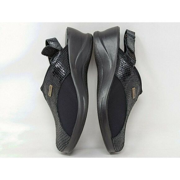 FLY FLOT SANDALS BLACK LEATHER SNAKESKIN BACK STRAP WOMENS SIZE US 6.5 EU 38 - Picture 6 of 7